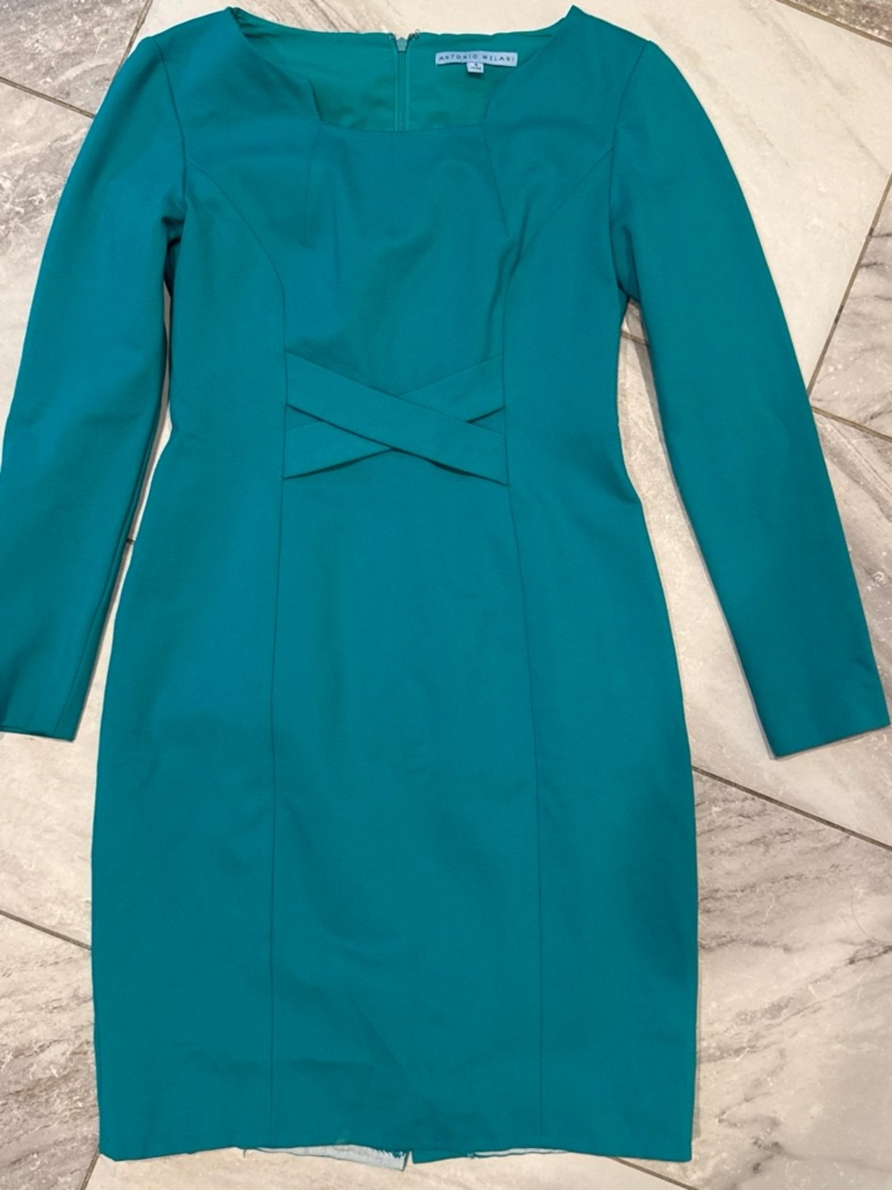 ANTONIO MELANI Teal Long Sleeve Sheath Dress